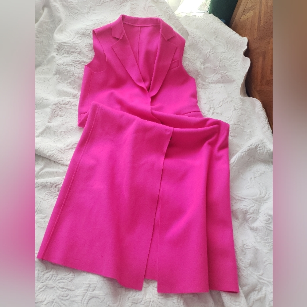 MSGM Fluorescent Pink Long Wool Sleeveless Coat Vest
